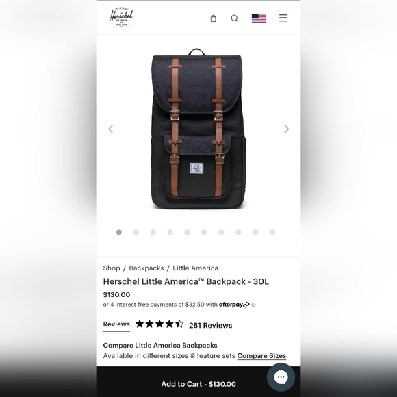 Herschel Little America™ Backpack - 30L Black/Tan - Picture 2 of 16